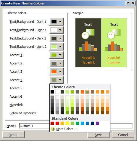 Colour scheme editor in PowerPoint