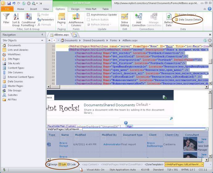 SharePoint Designer editing view