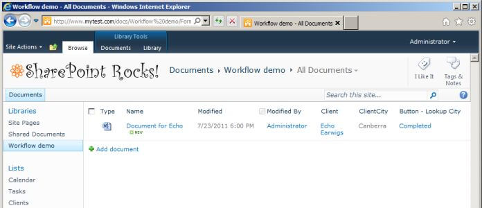 Document library view after workflow complete