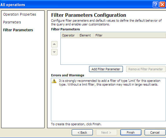 filter parameters configuration