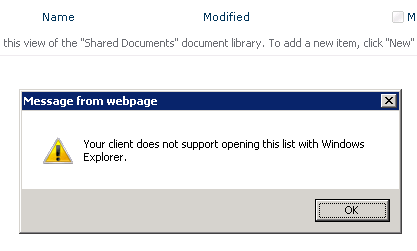 SharePoint - Explorer message