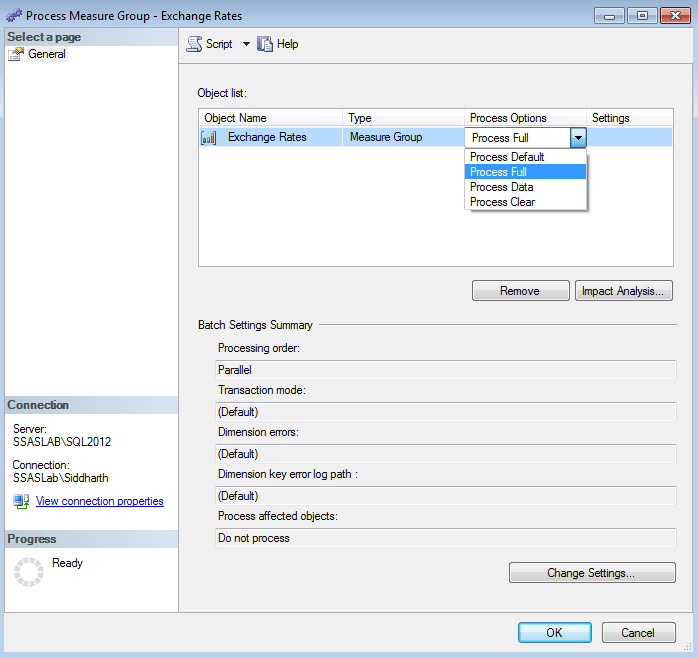 Process Measure Group in SSAS with the corresponding Process Options