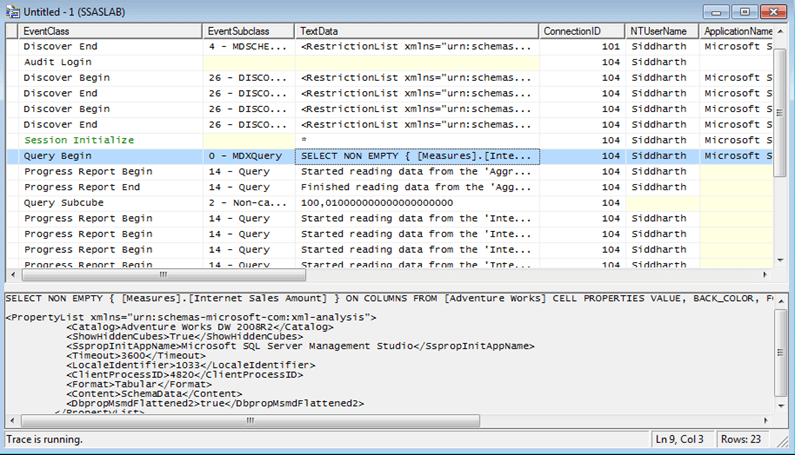 SQL Server Analysis Services queries captured in Profiler