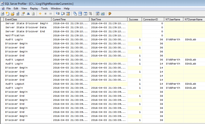 SQL Sever Profiler Replay of the Flight Recorder trace file