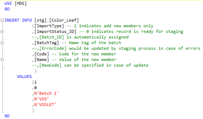 SQL Server Insert Statement to load data into the Color_Leaf table