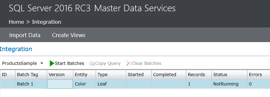 SQL Sever Master Data Services Import Data with the Color Batch