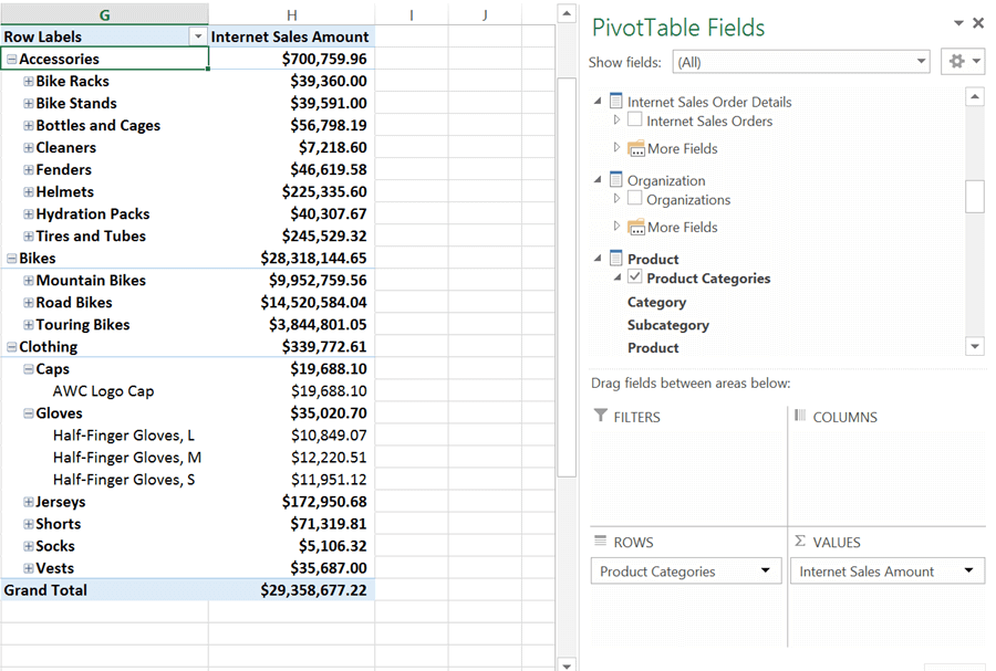 Select the PivotTable Fields in Microsoft Excel