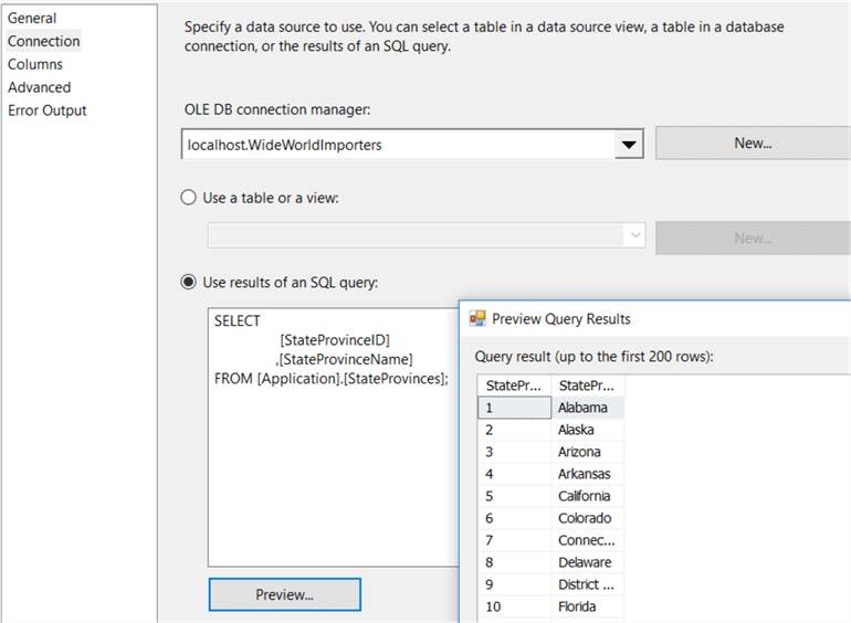 SSIS Lookup Component Connection Tab