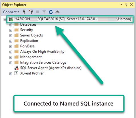 Connected to Named SQL Instance