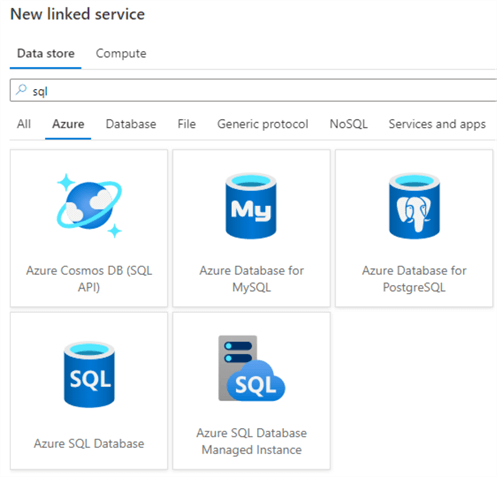 create new linked service for azure sql db