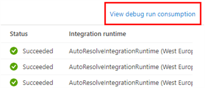 view debug run consumption