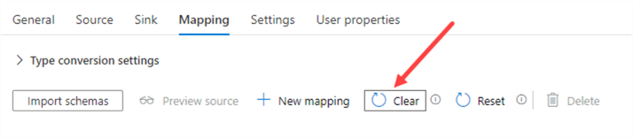 clear mapping in copy data