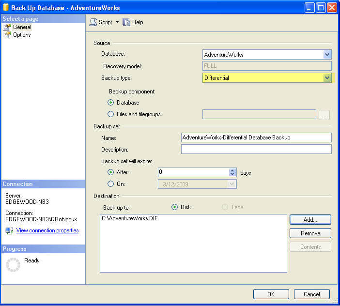 differential backup with ssms