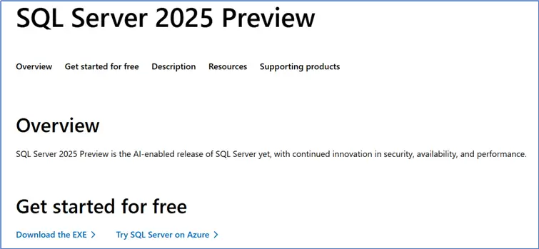 SQL Server 2025 preview page