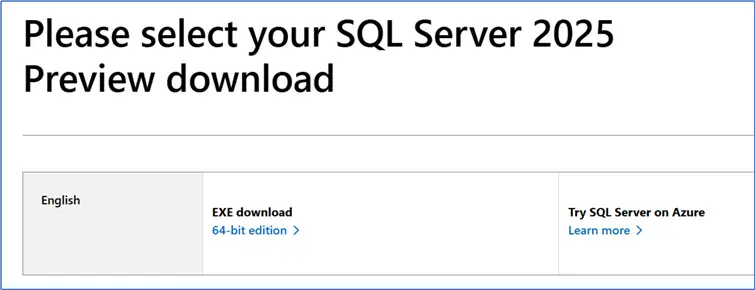 SQL Server 2025 download selection