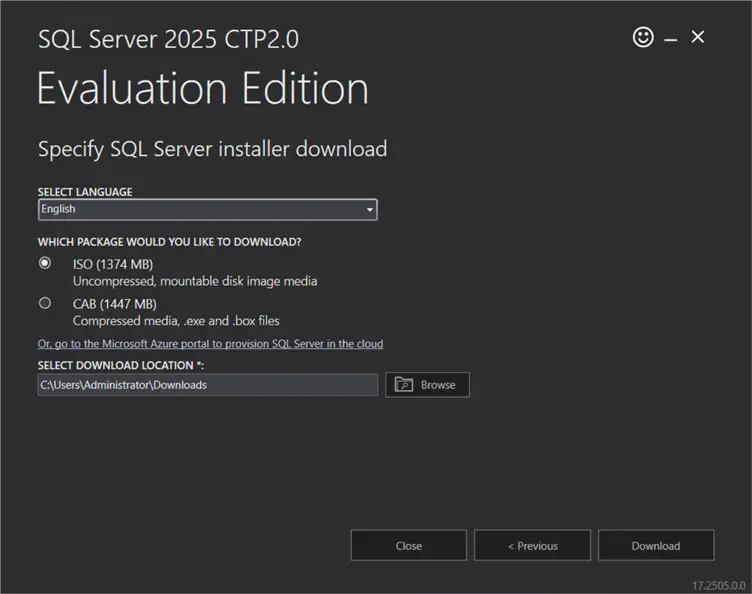 Specify installer download