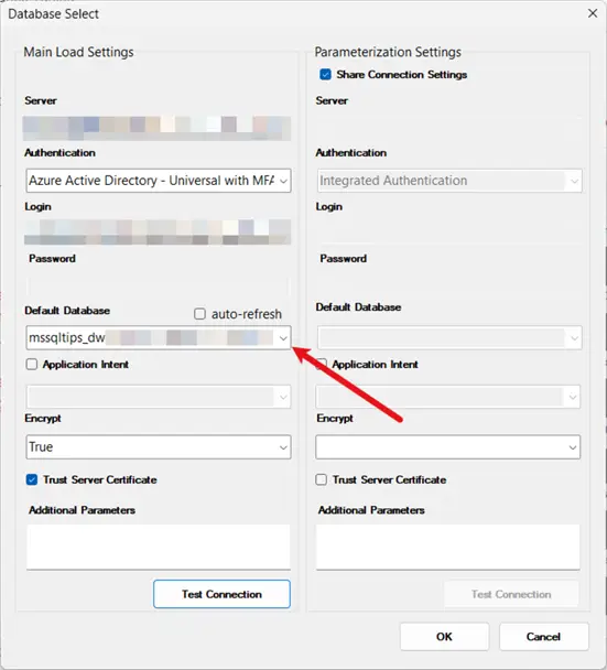 populate the default database name 