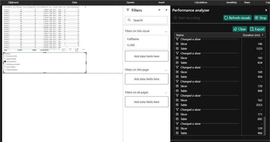 Power BI performance analyzer