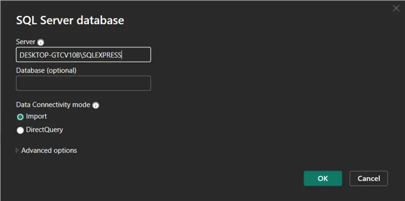 Power BI SQL Import connection