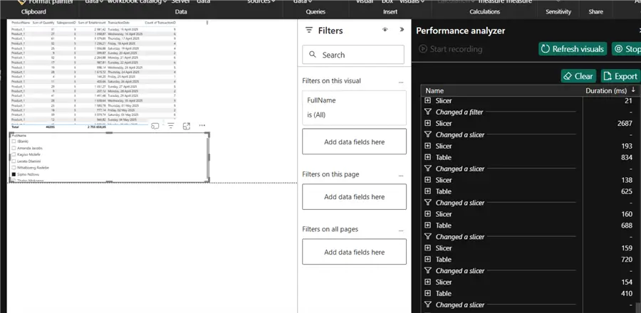 Power BI performance analyzer