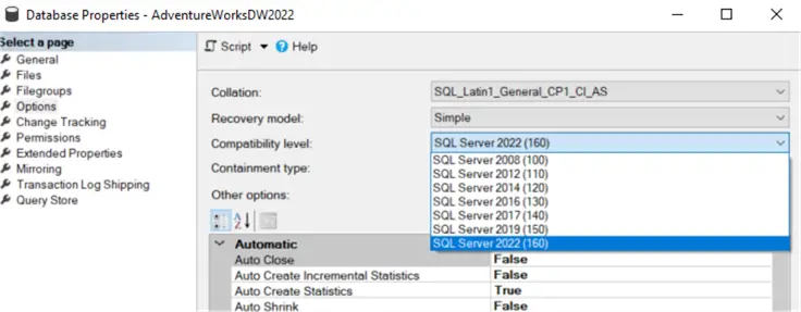 no 170 compat level in older versions of SSMS