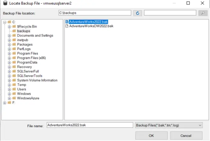 select backup file