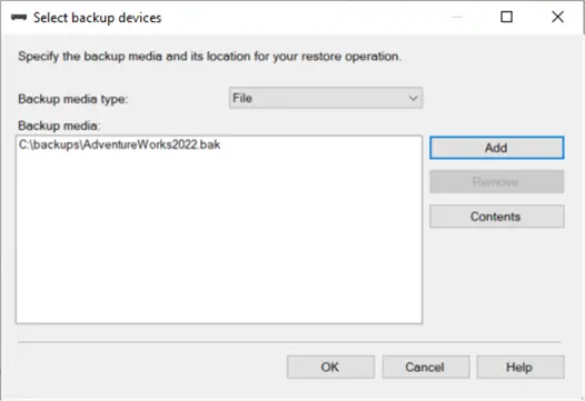 backup device selected