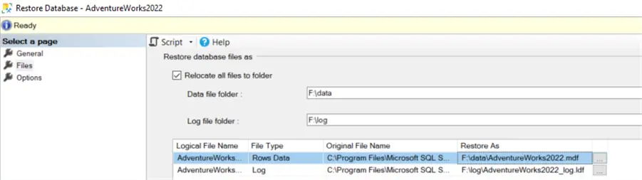 data and log file configuration