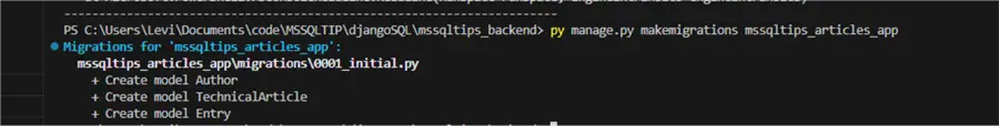 running makemigration on terminal