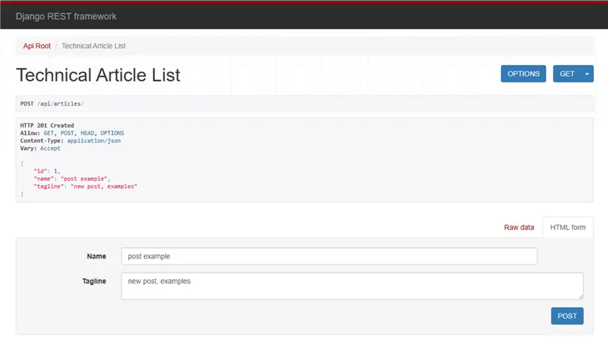 Django API UI: Displaying stored data on Get request.