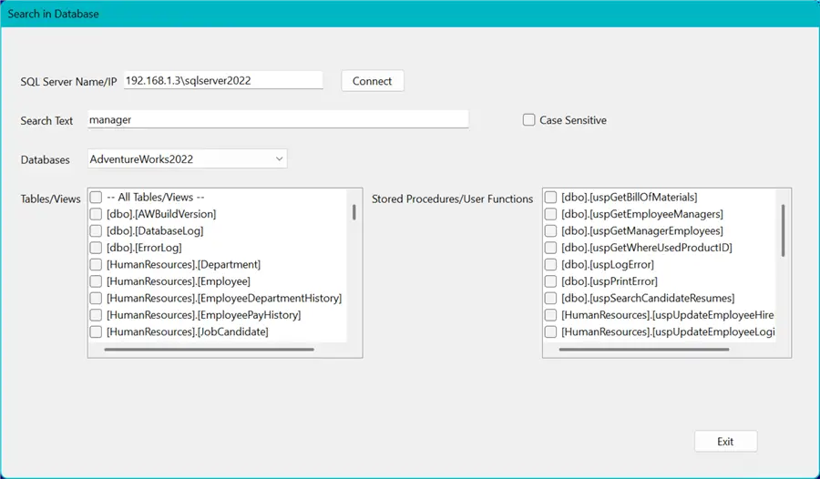 search in database application