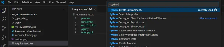 python create environment from vs code