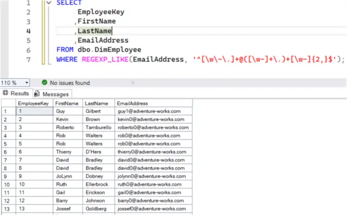 regexp_like with regex to check email address