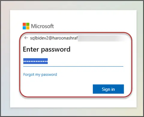 Providing your Azure credentials Entering user name and password to connect to Azure SQL Database