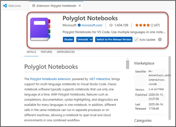 Polyglot Notebooks Installed Successful installation of Polyglot Notebook extension