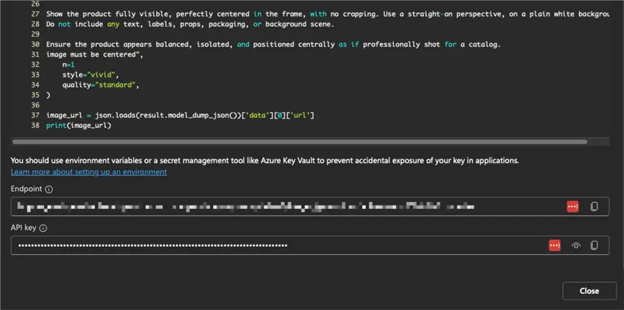 Obtaining API key and endpoint for the code