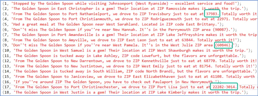 regex can successfully find zip codes