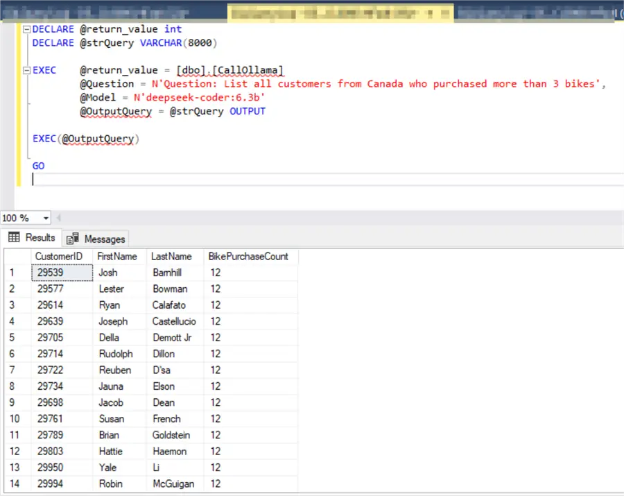 Generated SQL code