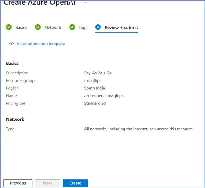 Create Azure OpenAI review a+ submit