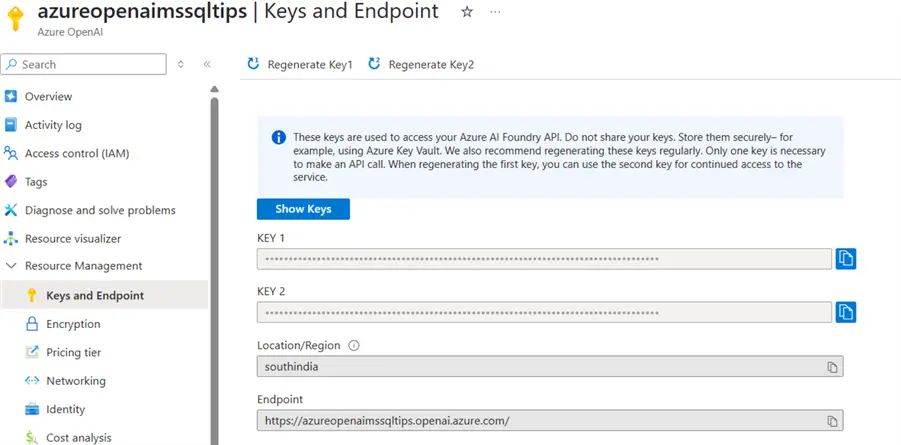 keys and endpoint