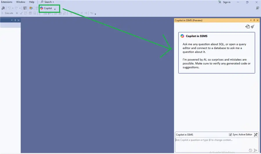 Copilot in SSMS chat option