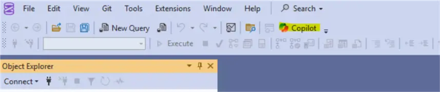 SSMS21 with Copilot in menu bar