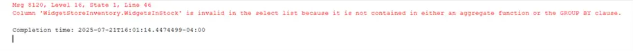 Error message that occurs when you run a select with a column not included in the aggregate.