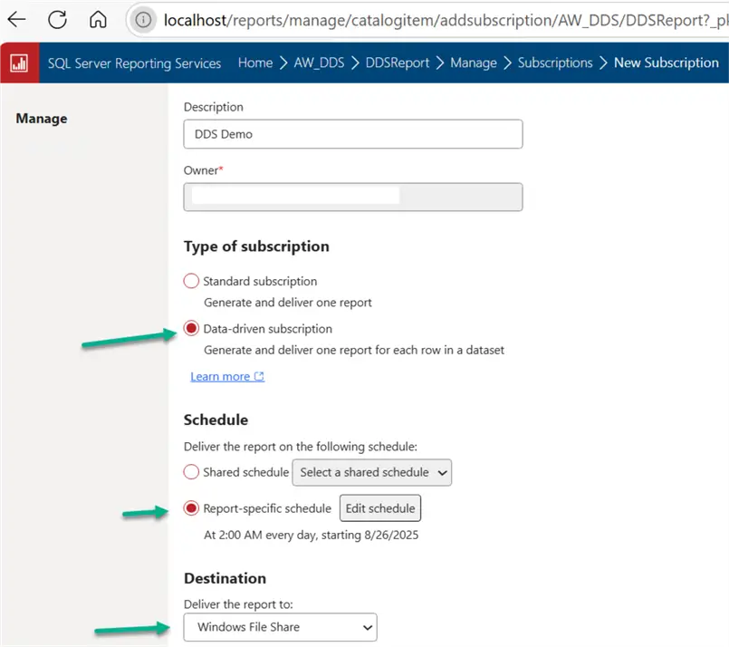Subscription setting and schedule