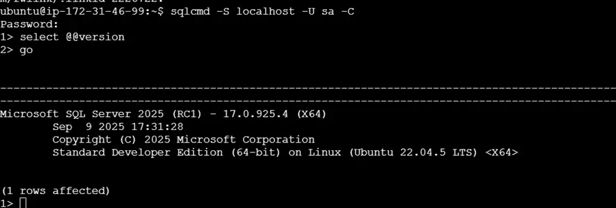 connect to sql server 2025 for linux