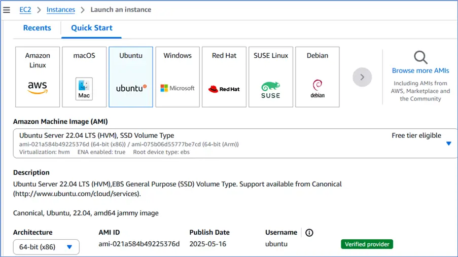 select instance type on AWS
