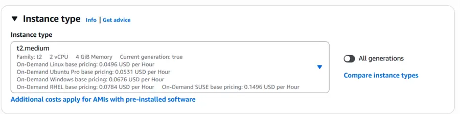 configure instance type on AWS