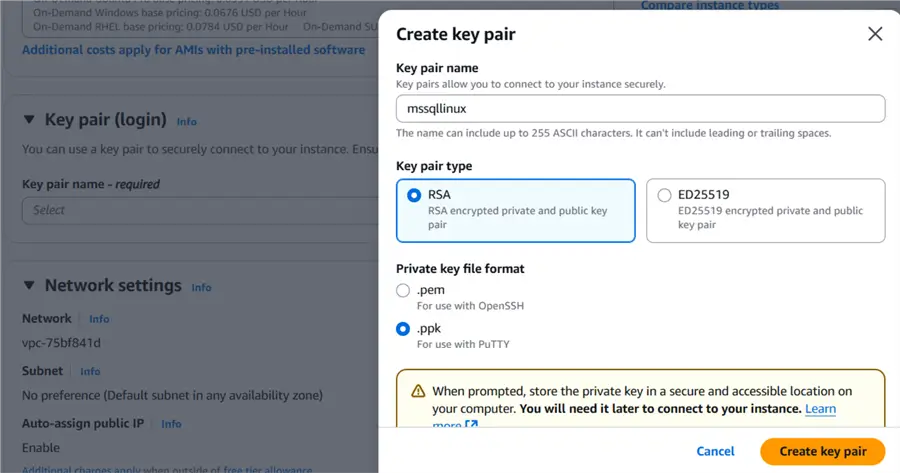 configure instance type on AWS