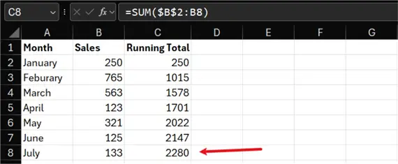 Excel Running Total