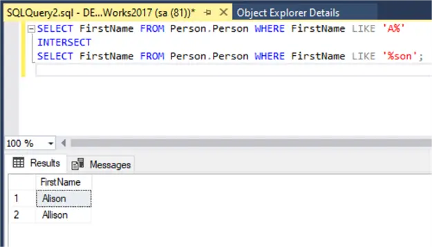 INTERSECT returns names that appear in both result sets